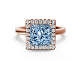 Rose gold Fancy Blue Princess  Halo Diamond Solitaire with Pavé Band and Four-Prong Setting_71