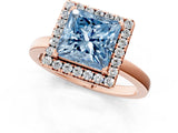 Rose gold Fancy Blue Princess  Halo Diamond Solitaire with Pavé Band and Four-Prong Setting_72