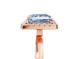 Rose gold Fancy Blue Princess  Halo Diamond Solitaire with Pavé Band and Four-Prong Setting_76