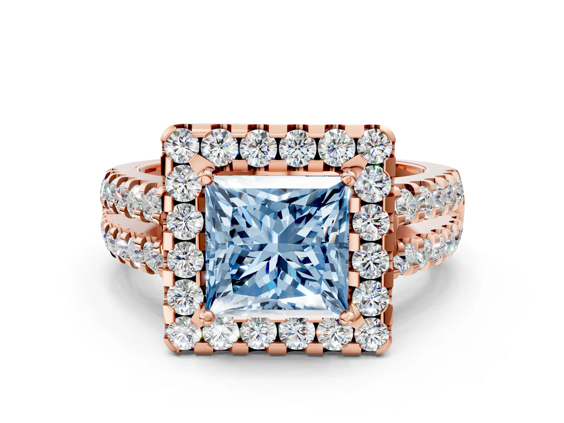 Rose gold Fancy Blue Princess  Halo Diamond Split Shank Engagement Ring with Prong Setting_63