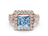 Rose gold Fancy Blue Princess  Halo Diamond Split Shank Engagement Ring with Prong Setting_63