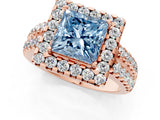 Rose gold Fancy Blue Princess  Halo Diamond Split Shank Engagement Ring with Prong Setting_64