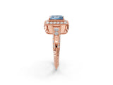 Rose gold Fancy Blue Princess  Halo Diamond Split Shank Ring with Milgrain Detail_51
