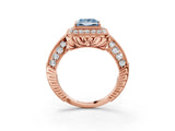 Rose gold Fancy Blue Princess  Halo Diamond Split Shank Ring with Milgrain Detail_52