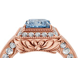 Rose gold Fancy Blue Princess  Halo Diamond Split Shank Ring with Milgrain Detail_53