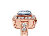 Rose gold Fancy Blue Princess  Halo Diamond Split Shank Ring with Milgrain Detail_54