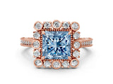 Rose gold Fancy Blue Princess  Halo Milgrain Pave Diamond Ring with Four-Prong Setting 1