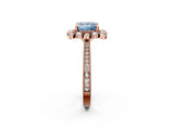 Rose gold Fancy Blue Princess  Halo Milgrain Pave Diamond Ring with Four-Prong Setting 3