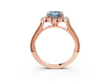 Rose gold Fancy Blue Princess  Halo Milgrain Pave Diamond Ring with Four-Prong Setting 4