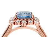 Rose gold Fancy Blue Princess  Halo Milgrain Pave Diamond Ring with Four-Prong Setting 5