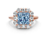 Rose gold Fancy Blue Princess  Halo Milgrain Solitaire with Bezel Set Side Stones and Pave Band_27