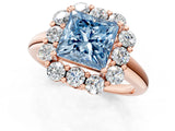 Rose gold Fancy Blue Princess  Halo Milgrain Solitaire with Bezel Set Side Stones and Pave Band_28