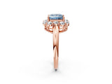 Rose gold Fancy Blue Princess  Halo Milgrain Solitaire with Bezel Set Side Stones and Pave Band_29