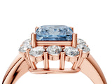 Rose gold Fancy Blue Princess  Halo Milgrain Solitaire with Bezel Set Side Stones and Pave Band_31