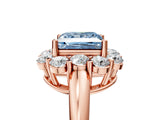 Rose gold Fancy Blue Princess  Halo Milgrain Solitaire with Bezel Set Side Stones and Pave Band_32
