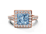 Rose gold Fancy Blue Princess  Halo Pavé Diamond Engagement Ring with Bezel Setting_37