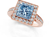 Rose gold Fancy Blue Princess  Halo Pavé Diamond Engagement Ring with Bezel Setting_38