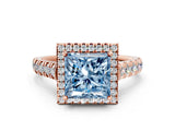 Rose gold Fancy Blue Princess  Halo Pavé Diamond Engagement Ring with Four-Prong Setting_26