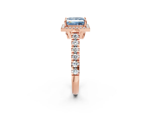 Rose gold Fancy Blue Princess  Halo Pavé Diamond Engagement Ring with Four-Prong Setting