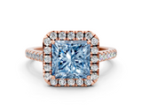 Rose gold Fancy Blue Princess  Halo Pavé Diamond Engagement Ring with Four-Prong Setting_3