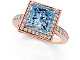 Rose gold Fancy Blue Princess  Halo Pave Band Solitaire Ring with Prong Setting_66
