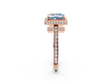 Rose gold Fancy Blue Princess  Halo Pave Band Solitaire Ring with Prong Setting_67
