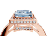 Rose gold Fancy Blue Princess  Halo Pave Band Solitaire Ring with Prong Setting_69