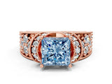 Rose gold Fancy Blue Princess  Halo Pave Diamond Engagement Ring with Milgrain Detailing_47
