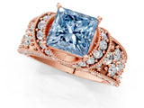 Rose gold Fancy Blue Princess  Halo Pave Diamond Engagement Ring with Milgrain Detailing_48