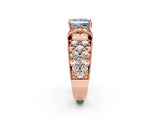 Rose gold Fancy Blue Princess  Halo Pave Diamond Engagement Ring with Milgrain Detailing_49