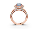 Rose gold Fancy Blue Princess  Halo Pave Diamond Engagement Ring with Milgrain Detailing_50