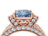 Rose gold Fancy Blue Princess  Halo Pave Diamond Engagement Ring with Milgrain Detailing_51