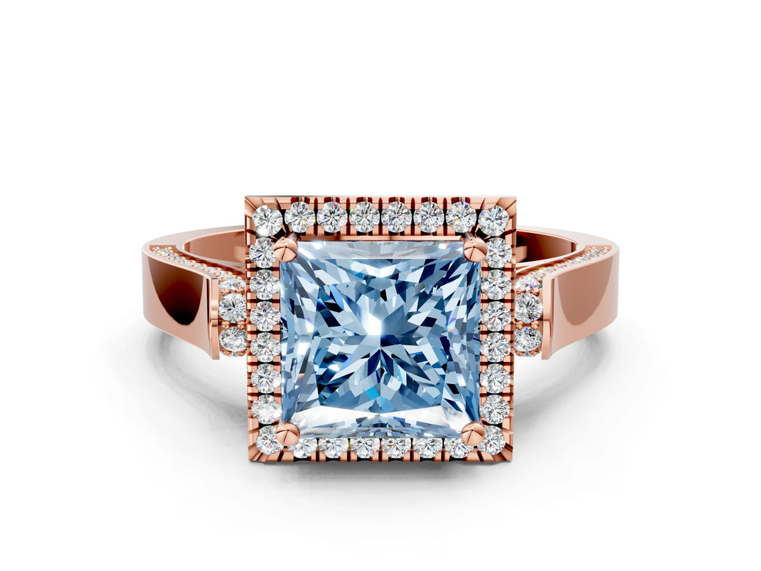 Rose gold Fancy Blue Princess  Halo Pave Split Shank Prong Setting Ring_75