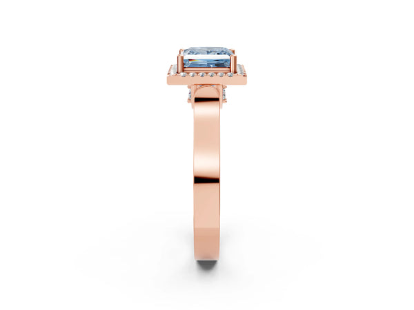 Rose gold Fancy Blue Princess  Halo Pave Split Shank Prong Setting Ring