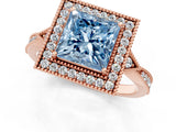 Rose gold Fancy Blue Princess  Halo Round Diamond Milgrain Pave Engagement Ring_4