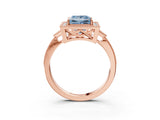 Rose gold Fancy Blue Princess  Halo Round Diamond Milgrain Pave Engagement Ring_6