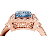 Rose gold Fancy Blue Princess  Halo Round Diamond Milgrain Pave Engagement Ring_7