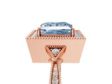 Rose gold Fancy Blue Princess  Halo Round Diamond Milgrain Pave Engagement Ring_8