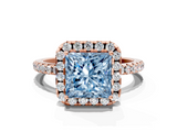 Rose gold Fancy Blue Princess  Halo Round Diamond Pavé Band Four-Prong Ring_3
