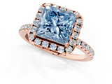 Rose gold Fancy Blue Princess  Halo Round Diamond Pavé Band Four-Prong Ring_4