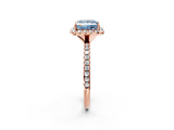 Rose gold Fancy Blue Princess  Halo Round Diamond Pavé Band Four-Prong Ring_5