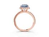 Rose gold Fancy Blue Princess  Halo Round Diamond Pavé Band Four-Prong Ring_6