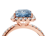 Rose gold Fancy Blue Princess  Halo Round Diamond Pavé Band Four-Prong Ring_7
