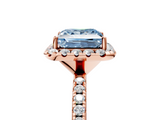 Rose gold Fancy Blue Princess  Halo Round Diamond Pavé Band Four-Prong Ring_8