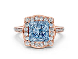 Rose gold Fancy Blue Princess  Halo Round Diamond Pave Band with Four-Prong Setting_38