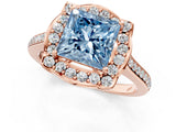 Rose gold Fancy Blue Princess  Halo Round Diamond Pave Band with Four-Prong Setting_39