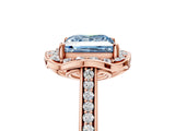 Rose gold Fancy Blue Princess  Halo Round Diamond Pave Band with Four-Prong Setting_43