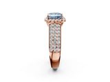 Rose gold Fancy Blue Princess  Halo Round Diamond Pave Band with Prong Setting 3