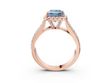 Rose gold Fancy Blue Princess  Halo Round Diamond Pave Band with Prong Setting 4