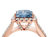 Rose gold Fancy Blue Princess  Halo Round Diamond Pave Band with Prong Setting 5